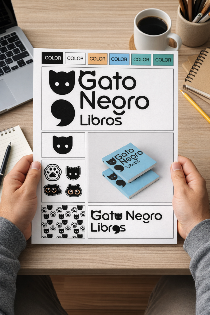 Identidad gráfica o branding de una librería independiente, creada por la empresa kj digital studio