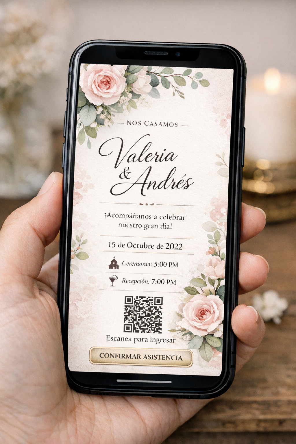 Invitación digital para una boda, creada por la empresa kj digital studio